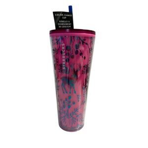 Starbucks NEW Plastic Tumbler Fall Fox Deer Pink Foil 24 Oz. Color Changing Cup